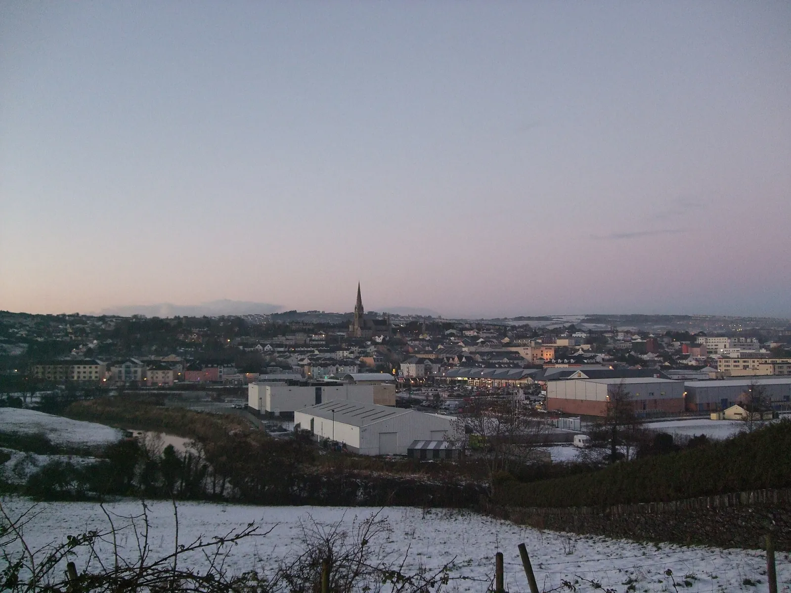 Winter skyline of Letterkenny at dusk